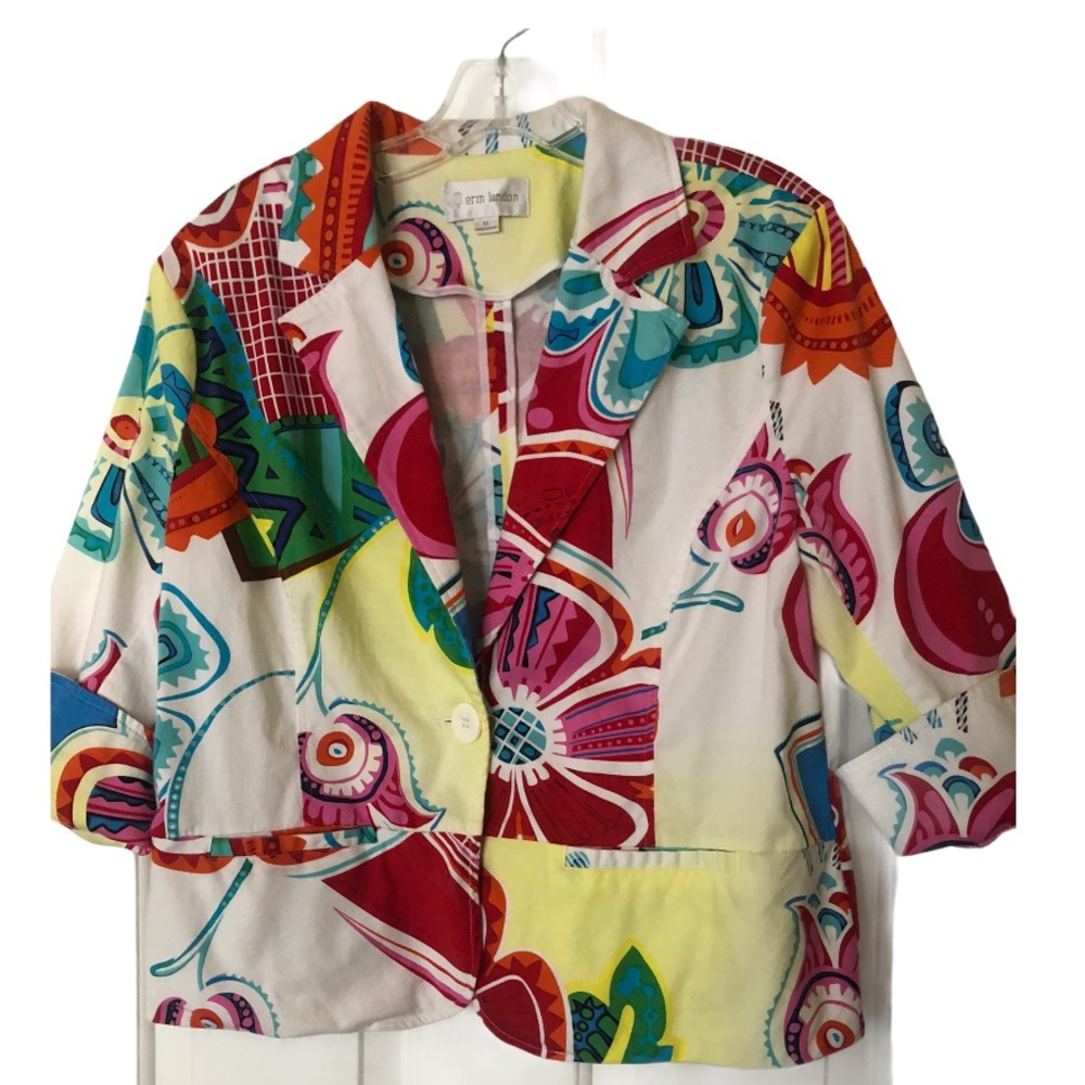 Erin London Floral 3/4 Sleeve One Button Jacket XL
